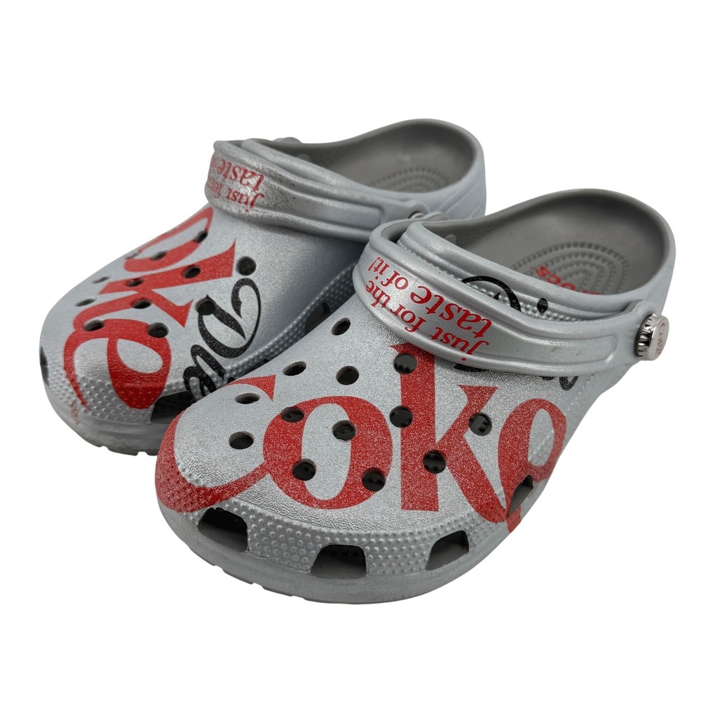 Crocs Diet Coke Classic Clog Silver Men 5/Women 7 Glitter Slip On Coca Cola